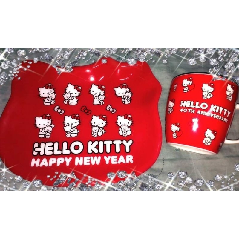 全新 正版 絕版 hello kitty 陶瓷 紅色 馬克杯+造型點心盤 合售