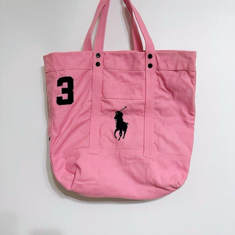 （瑕疵.泛黃）Ralph Lauren POLO 經典馬球Logo 仿舊刷色 手提側肩包 肩背包 媽媽包 大容量旅行袋♡