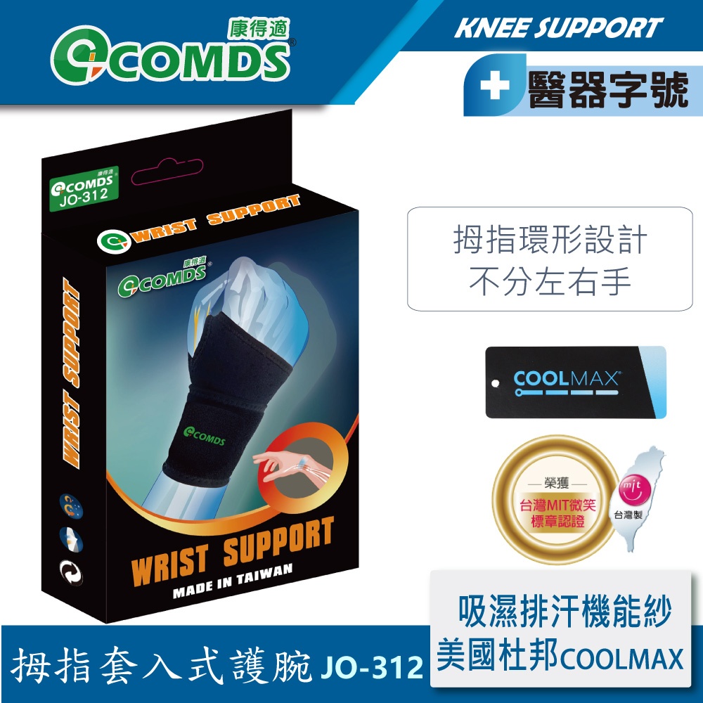 康得適-COOLMAX拇指套入式 護腕帶 不分左右手 減少負擔降低受傷機會 護手腕醫療 手腕護具 工作護腕 單只入