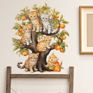 貓咪橘子樹 可移除牆貼 客廳 臥室 裝飾貼 創意貼 VA-F046 壁貼 牆貼 壁紙 修飾貼 客廳貼