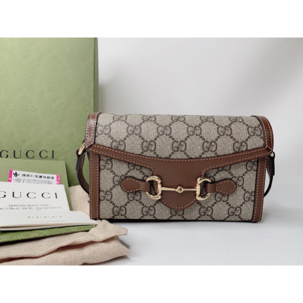 GUCCI 全新1955老花橫式手機包