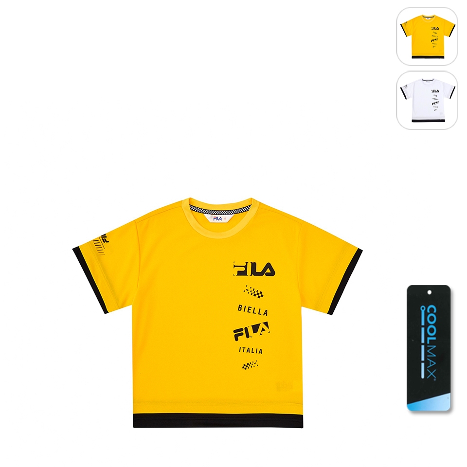 【FILA】KIDS 孩童款 吸濕排汗 運動短袖上衣-黃色 1TEX-4430-YE