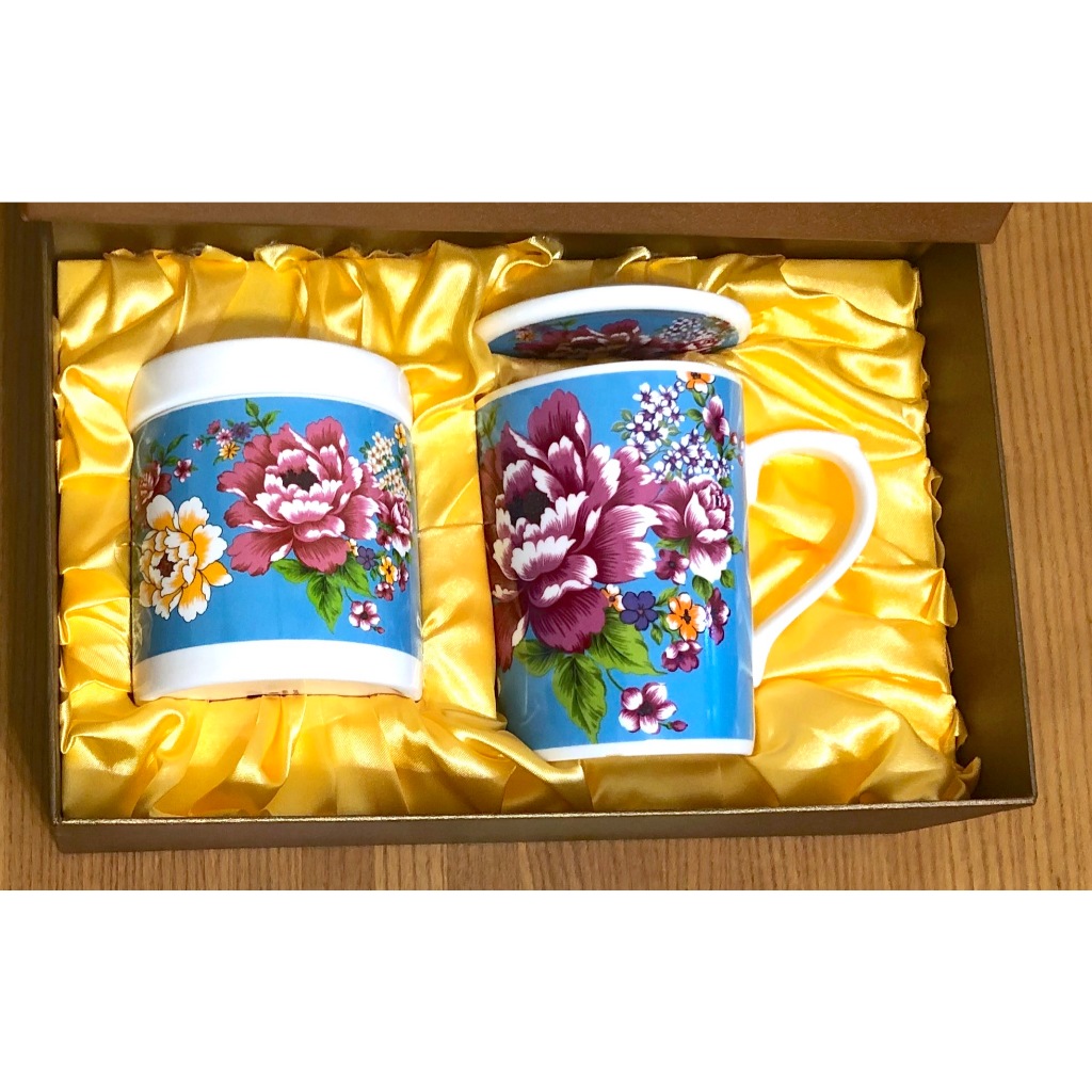 新太源 鶯歌 紅花杯含杯蓋+茶葉罐禮盒組