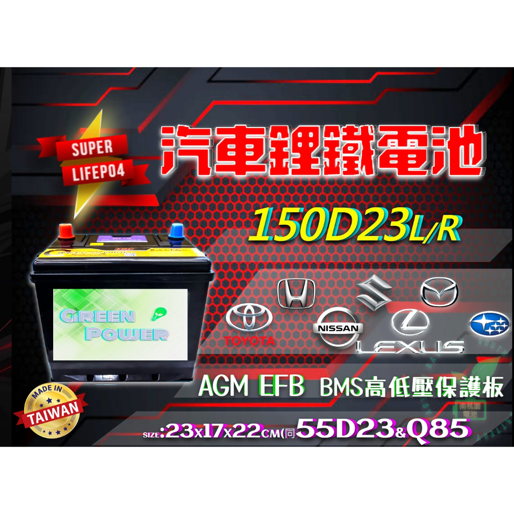 超級鋰鐵汽車電池AGM EFB怠速熄火起停可用150D23LR 55D23 85D23 Q85最高等南桃園電池