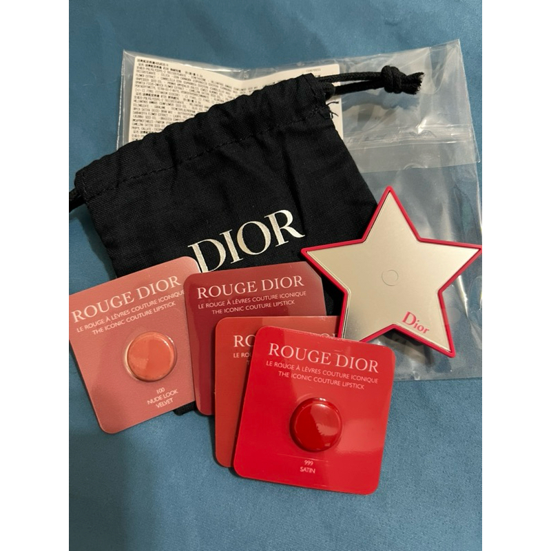Dior迪奧 藍星唇膏 4色試色卡 0.3g*4 附 束口袋 星星小鏡子