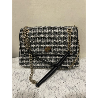 Kate Spade KS黑白毛呢小香風金色鏈條斜揹包、側揹包、肩揹包