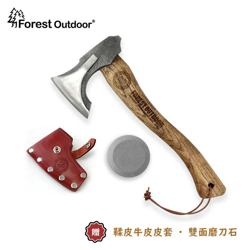 早點名｜Forest Outdoor 森15吋伐木突擊斧 (38cm) 砍柴斧  (附贈 頭層牛皮皮套/雙面磨刀石)