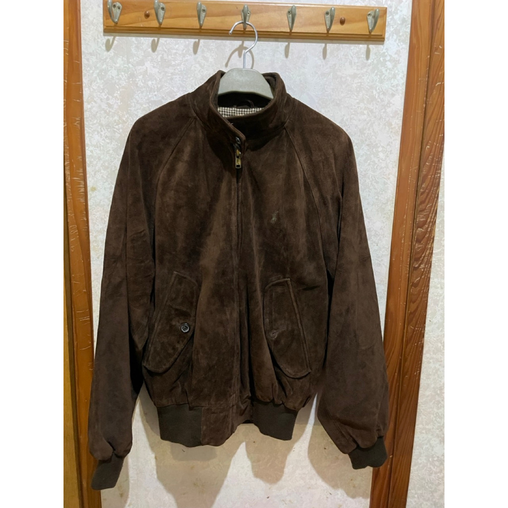 《二手良品》Polo Ralph Lauren 棕色麂皮飛行皮衣 麂皮古著外套 古著