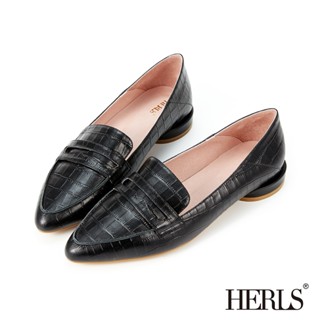 [HERLS 樣品鞋] 兩穿全真皮鱷魚壓紋樂福鞋-黑色 36號 原價3080