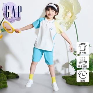 Gap 男童裝 Logo印花短袖短褲家居套裝-黃藍撞色(890531)