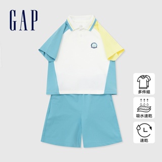 Gap 男幼童裝 Logo印花短袖短褲家居套裝-藍白組合(890265)