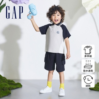 Gap 男幼童裝 Logo印花短袖短褲家居套裝-藍灰組合(890265)