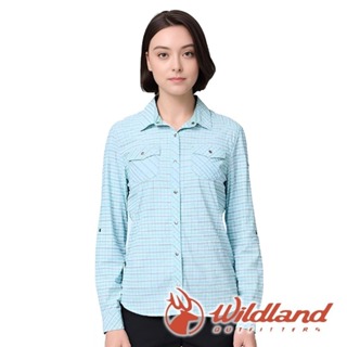【wildland 荒野】女彈性抗UV格紋長袖襯衫『冰河藍』0B21201