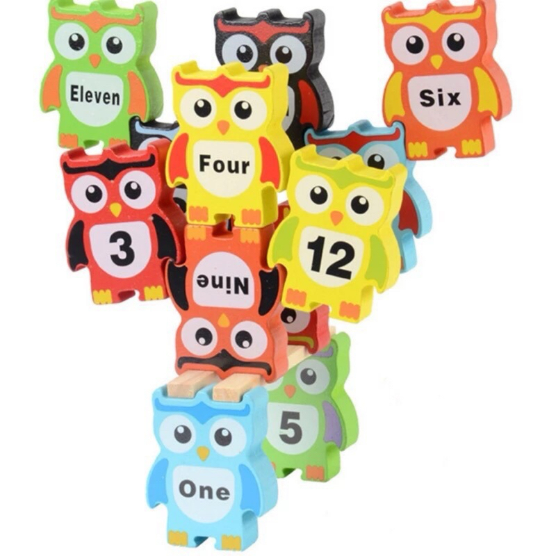 《二手》貓頭鷹積木疊疊樂 木製貓頭鷹平衡遊戲 有英文數字學習疊疊高 平衡積木疊疊樂