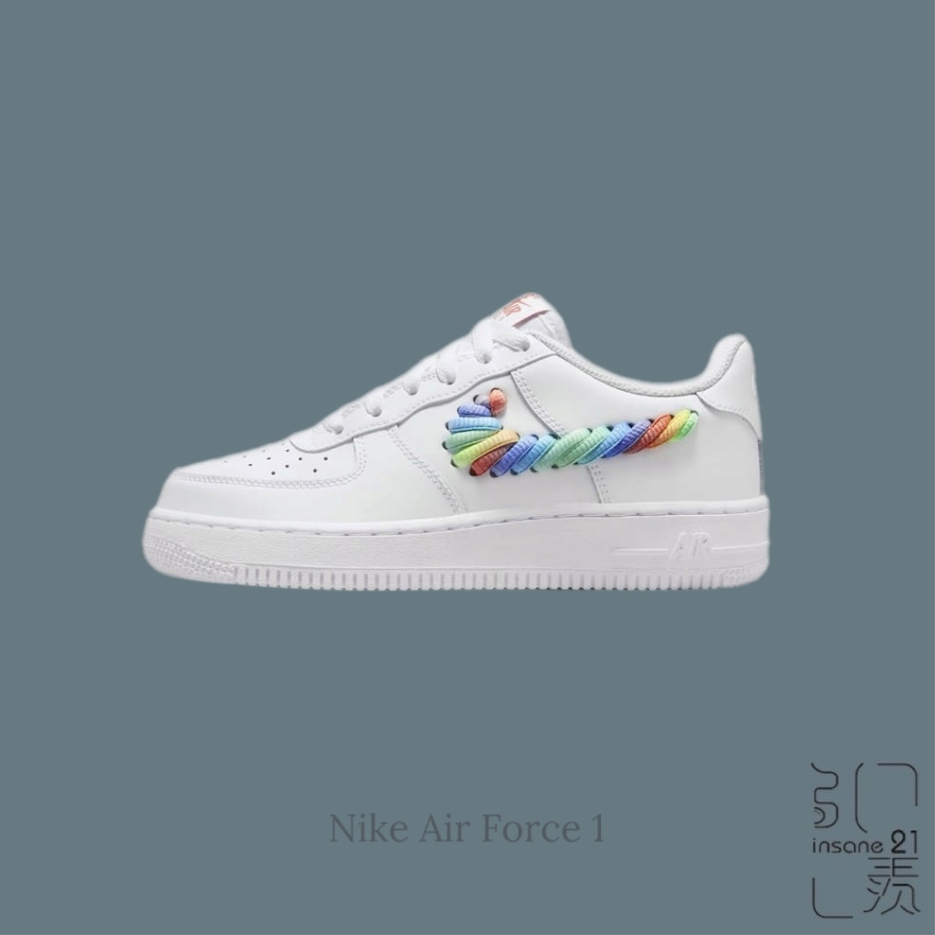 NIKE AIR FORCE 1 LOW GS 彩虹編織 大童鞋 FQ4948-100【Insane-21】