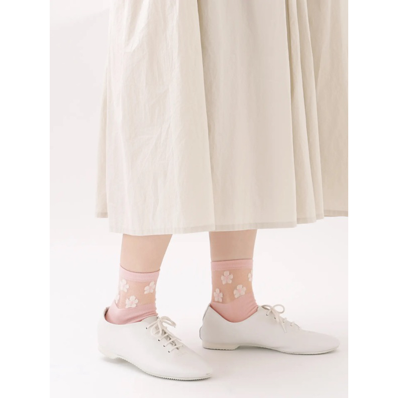 日本🇯🇵現貨 靴下屋 2024🆕 拼接 網紗透明感 花朵 🌼短襪