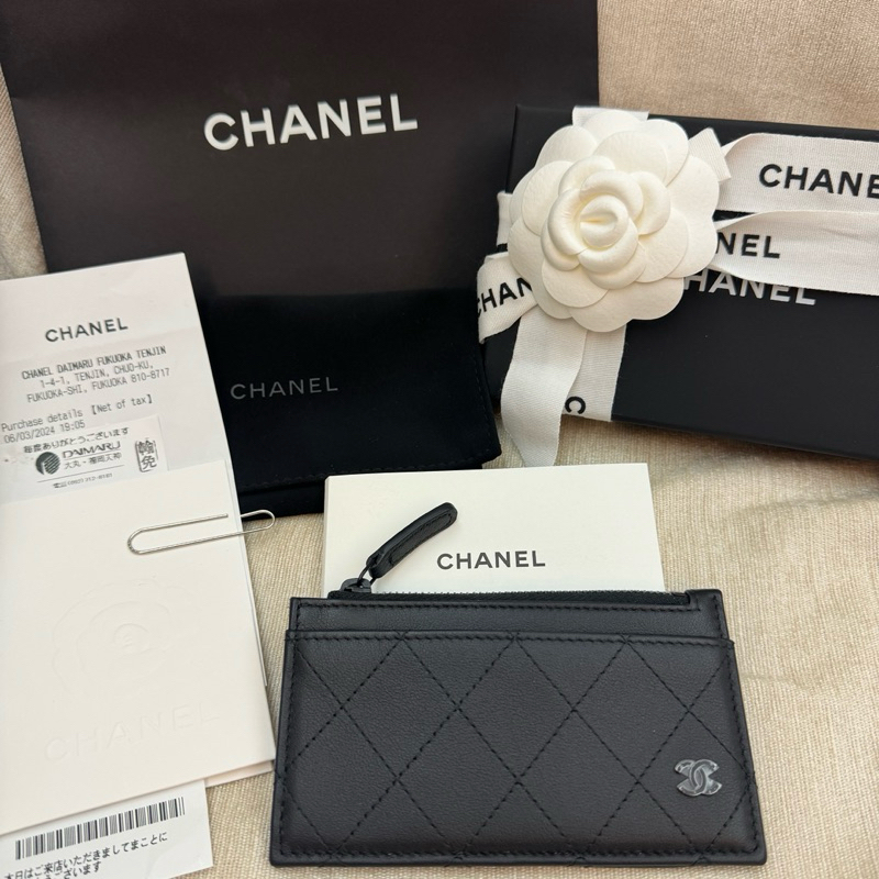 全新 CHANEL 香奈兒 so black 牛皮 黑色 短夾 皮夾 錢包 拉鍊 零錢包 卡夾 卡包 正品 義大利製