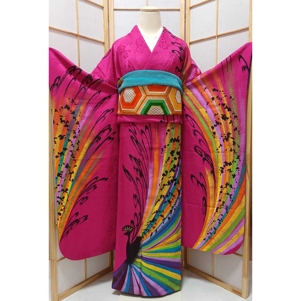 橘粉鶴振袖改良着物 つかり 