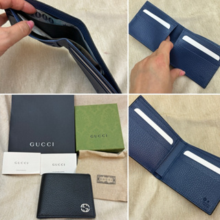 全新 Gucci 古馳 8卡 GG logo 牛皮 黑色 藍色 男用 基本款 短夾 皮夾 錢包 正品 薄型 撞色 雙色