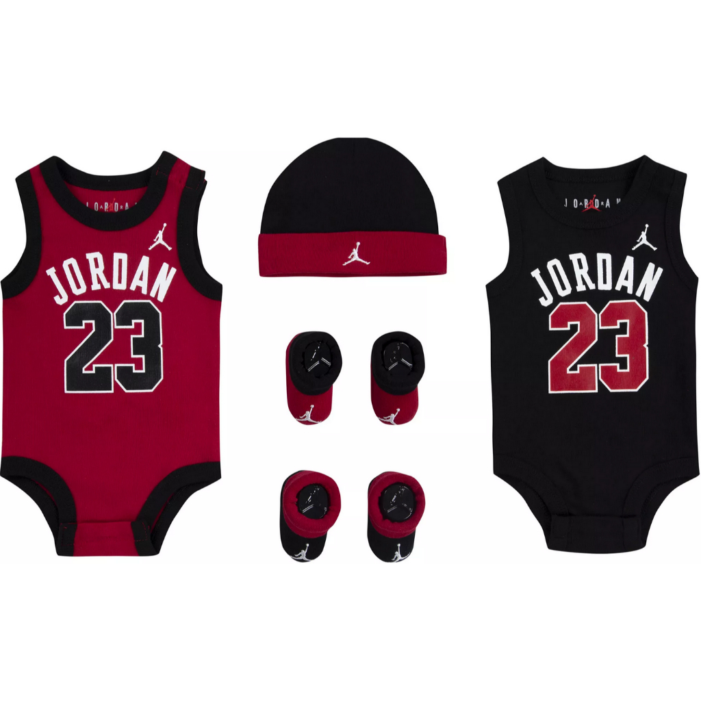 ADOBEU.S. 美國童裝 Jordan LOGO背心包屁衣 棉帽 襪子 連身包屁衣 5件組 BABY