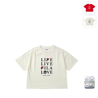 【FILA】KIDS 女童款 吸濕排汗 短袖 運動上衣-米白 5TEX-4426-IV