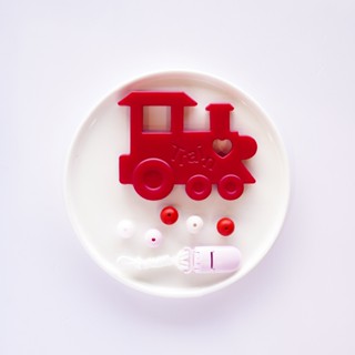 臺灣 pink and blue 17CM DIY 紅色火車固齒器固齒器+奶嘴鏈 (需自行串珠)