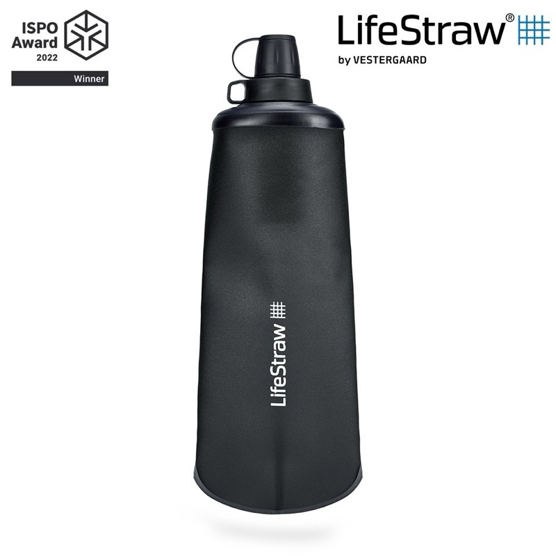 LifeStraw Peak 頂峰軟式水瓶 1L｜深灰 (ISPO Award 過濾水瓶 可折疊擠壓 越野跑 登山健行