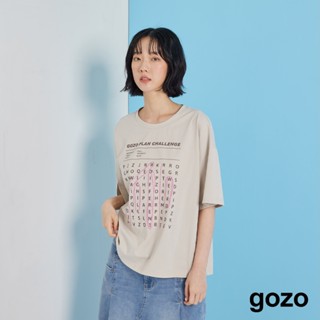 【gozo】gozo圈字遊戲開衩袖寬版T恤(白色/淺灰_F) | 女裝 圓領 休閒