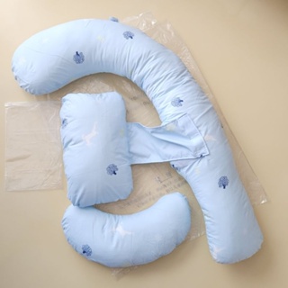 全新 孕婦舒眠枕托腹枕產婦哺乳枕抱枕枕頭 可拆洗 麋鹿天空藍 一套3件