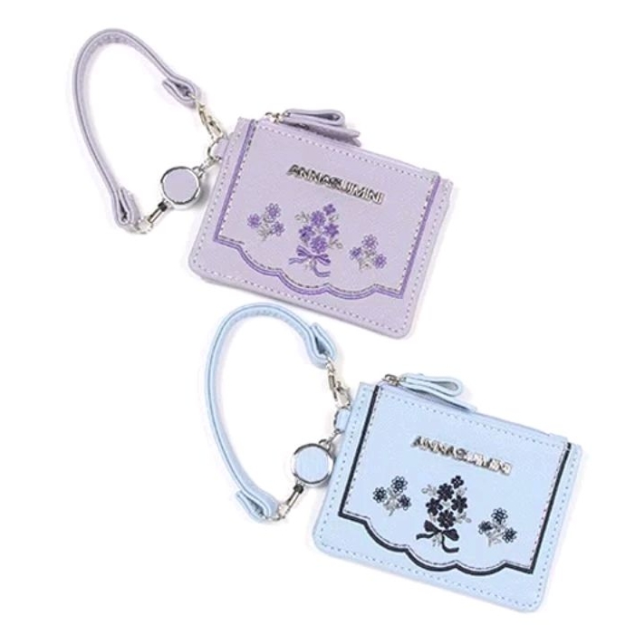 ✈️日本代購ANNA SUI mini 🇯🇵 優雅花束刺繡 可拉式捲軸 零錢包/證件套/卡夾/卡片套/悠遊卡套 兩色