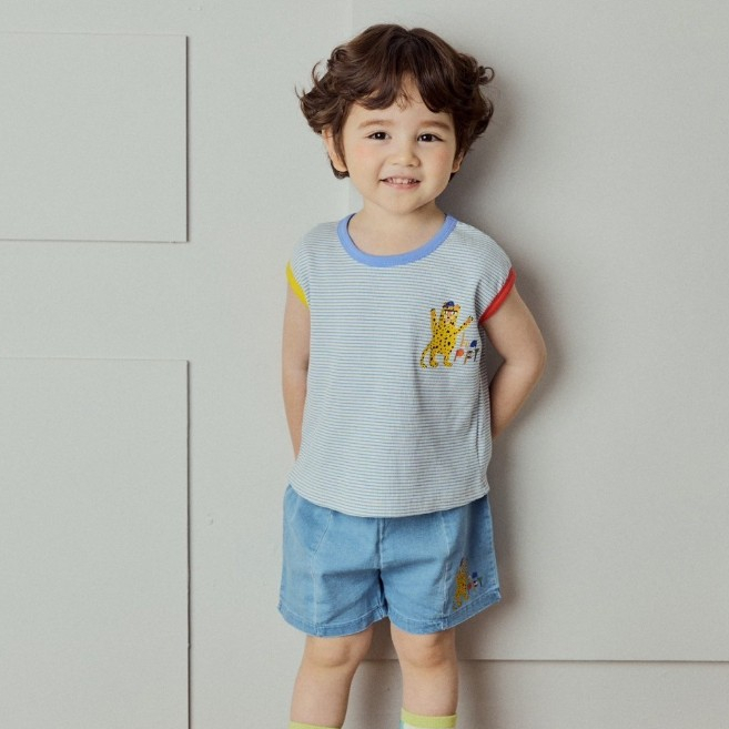 正韓童裝🇰🇷 夏季新品 韓國代購 mimico夫格滾邊細條動物T桖 短袖
