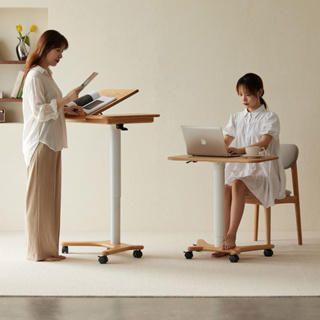 全實木書桌 可移動升降書桌 可移動書桌 北歐橡木可移動客廳小桌子 升降學習桌 升降書 在家辦公桌 可移動床邊桌