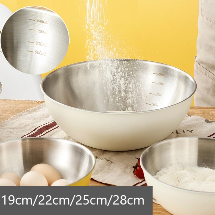 【喬安】韓式304不銹鋼打蛋盆(米白色) 帶刻度 調理盆 打蛋盆 304 不鏽鋼盆 烘焙工具 和麵盆