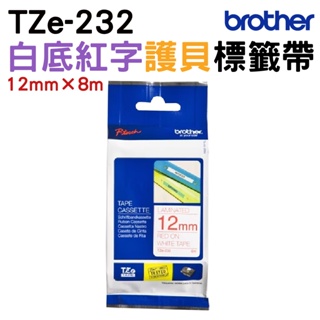 Brother TZe-232 護貝標籤帶 12mm 白底紅字