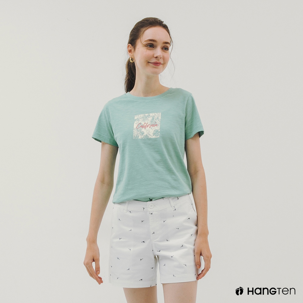 Hang Ten-女裝純棉加州主題印花短袖T恤(綠)