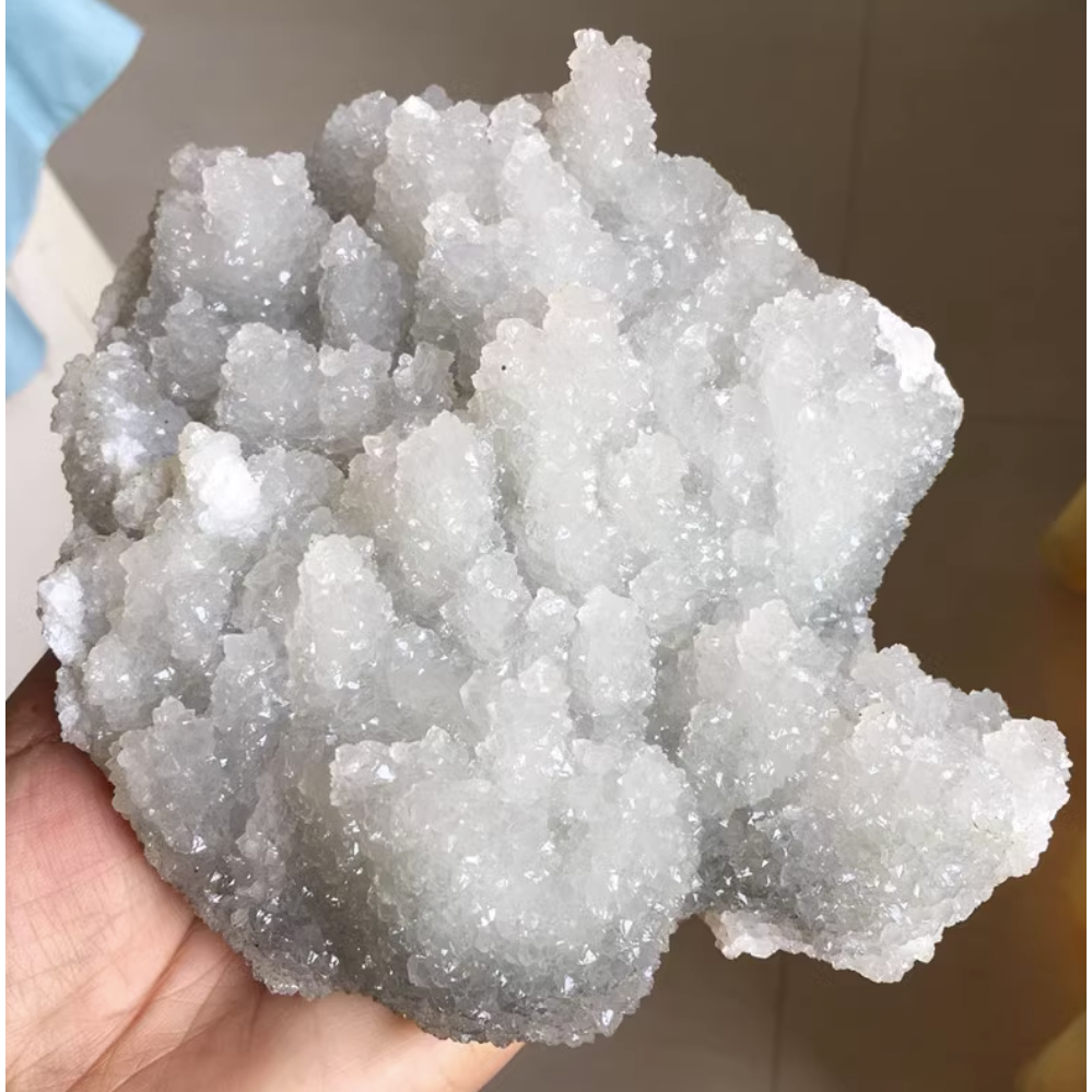 1.45kg天然水晶原礦白水晶簇原石標本造型精緻超閃亮外皮居家分水擺件
