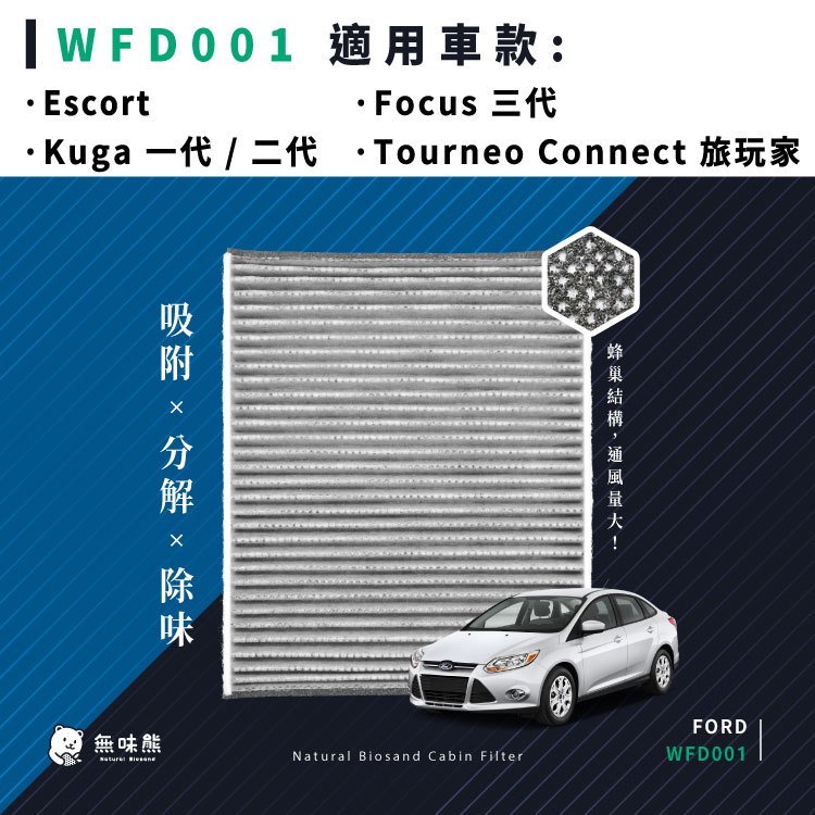 無味熊｜汽車冷氣濾網 福特 -Focus 3/3.5代、Kuga 一代 / 二代、 Escort、旅玩家