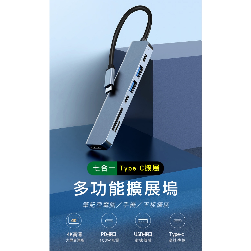【ORIGIN】七合一 Type-C 轉 HDMI PD充電 USB 3.0 4K 多功能集線器 TF/SD卡