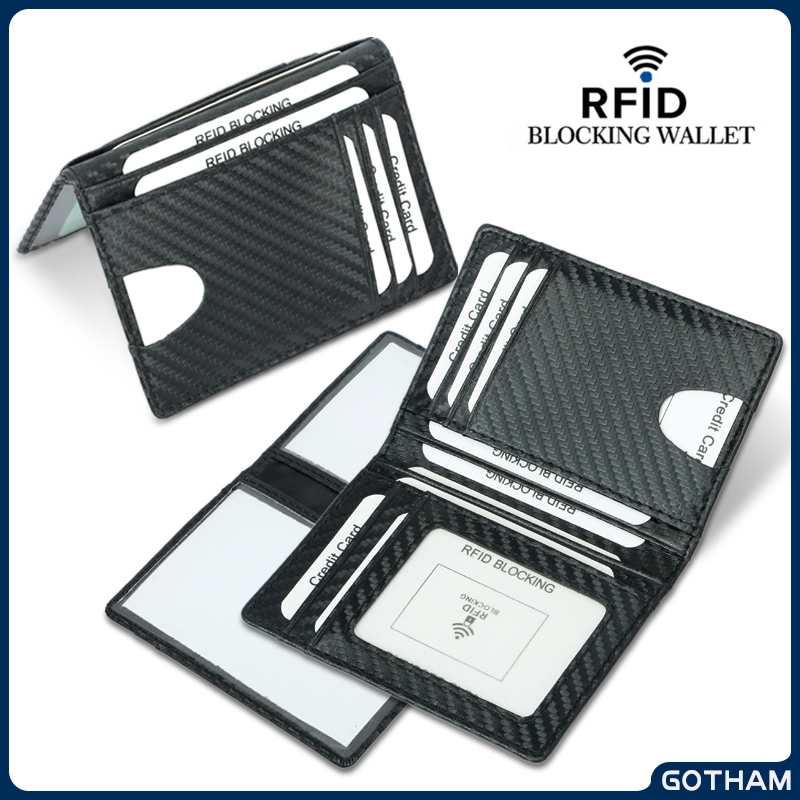 【GOTHAM】 碳纖維紋卡包 對折直式卡夾 防盜刷 信用卡包 短夾 錢包 男士皮夾 信用卡證件包 CARBON 包包