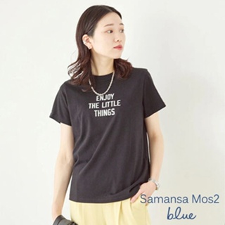 Samansa Mos2 blue 純棉簡單英文標誌短袖上衣(FG42L1C1480)