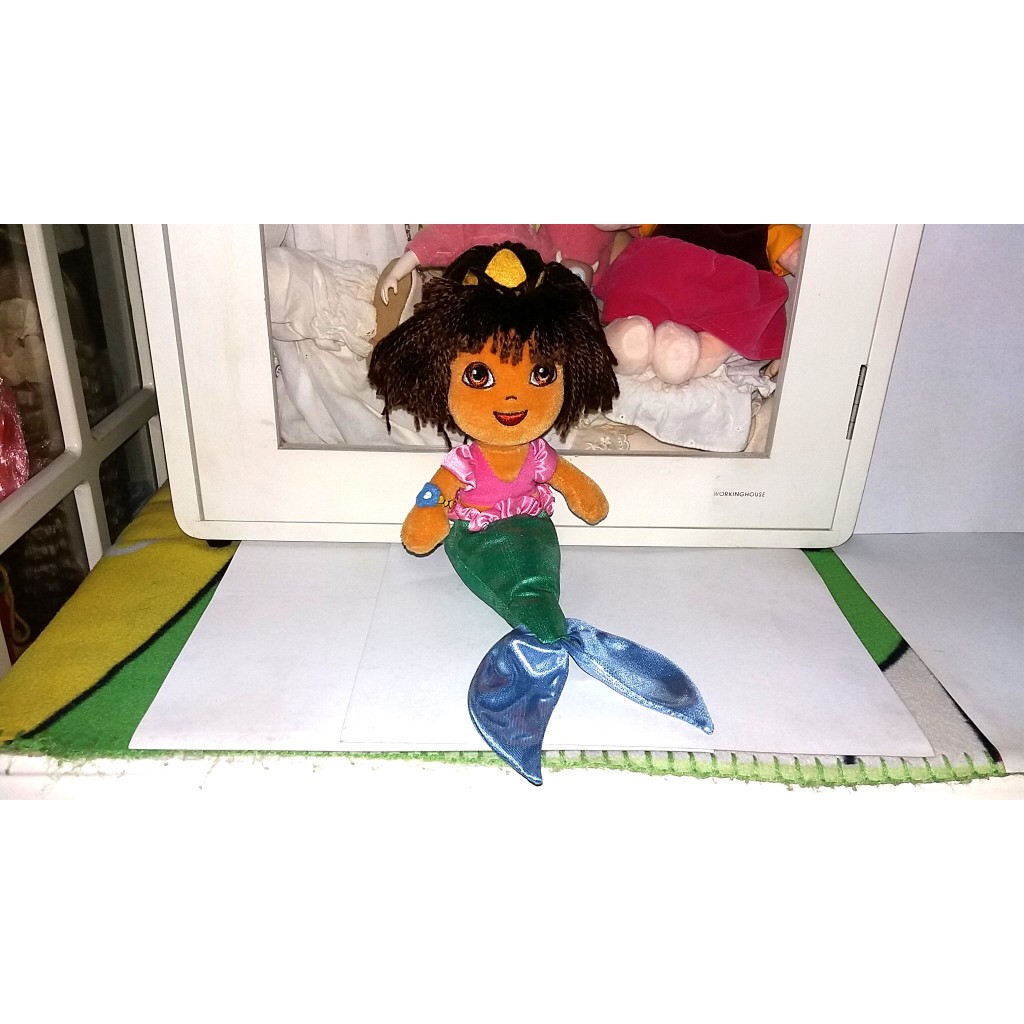 二手 ty 愛探險的 Dora 朵拉 美人魚造型 豆豆布偶 毛線頭髮 娃娃 玩偶