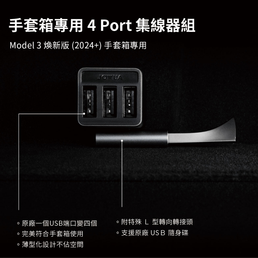 JOWUA TESLA Model 3 Highland 煥新版 專用 USB3.0 手套箱專用 4 port 集線器組