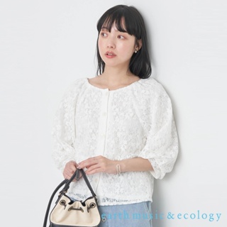 earth music&ecology 花朵蕾絲圓領七分袖襯衫上衣(1M42L0A0330)