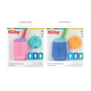 【Nuby】幼兒學習杯三段組｜矽膠材質 三階段飲水 防漏蓋