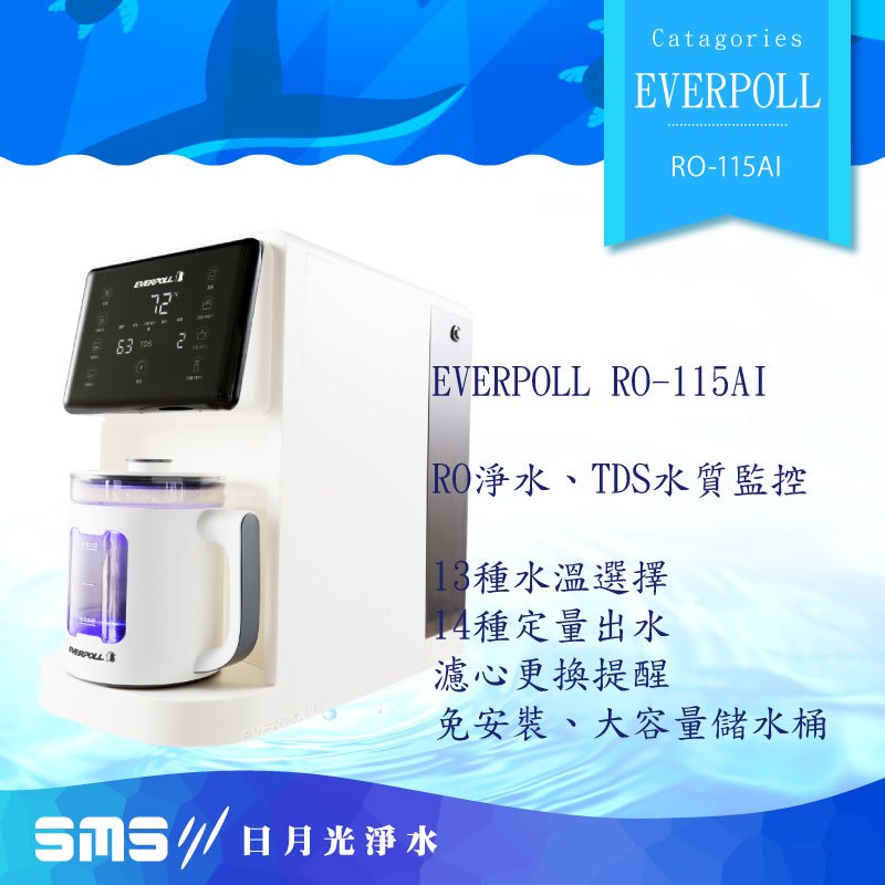 【EVERPOLL】桌上型智慧飲水機 RO-115AI RO逆滲透純水機 RO機 免安裝DIY 多段式用水設定