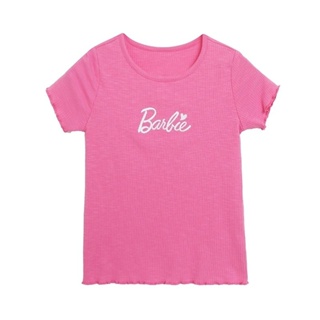 歐美芭比Barbie刺繡彈性桃紅色短袖T