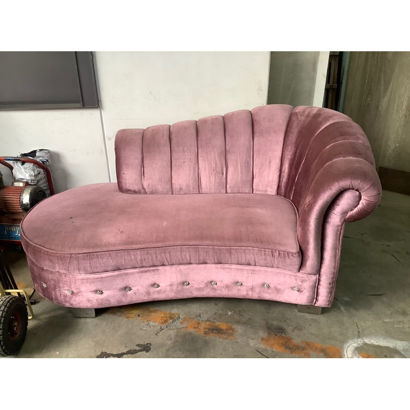 二手瑕疵 粉色 絨布 貴妃椅 長沙發