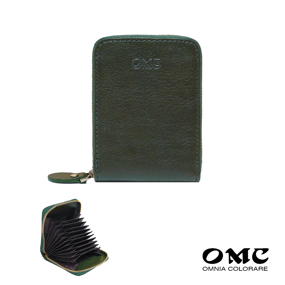 【OMC】NG福利品-展示品-變色-原廠價2200-豎款風琴式牛皮卡片夾-綠色