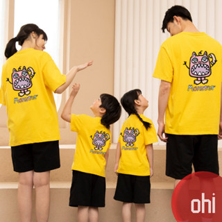 【ohi】親子裝上衣 家庭裝 純棉大尺碼 親子出遊度假 韓版寬鬆運動 撞色t 夏季純棉短袖 四色 XGT短袖 電話怪獸