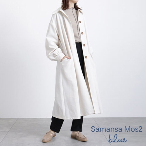 Samansa Mos2 blue 圓釦翻領長版風衣外套(FG31L0Z0180)